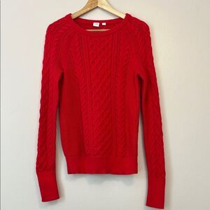 Gap Cable Knit Sweater 100% Cotton Red Women XS Classic Preppy Crewneck Pullover